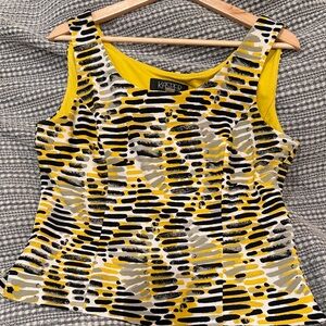 Kasper Yellow Black Gray Patterned Scoop Neck Tank